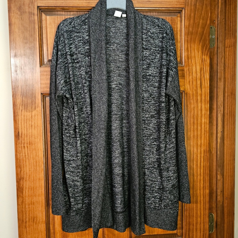 Gap Womens Large Gray Black Space Dye Marled Open Front Shawl Cardigan Sweater